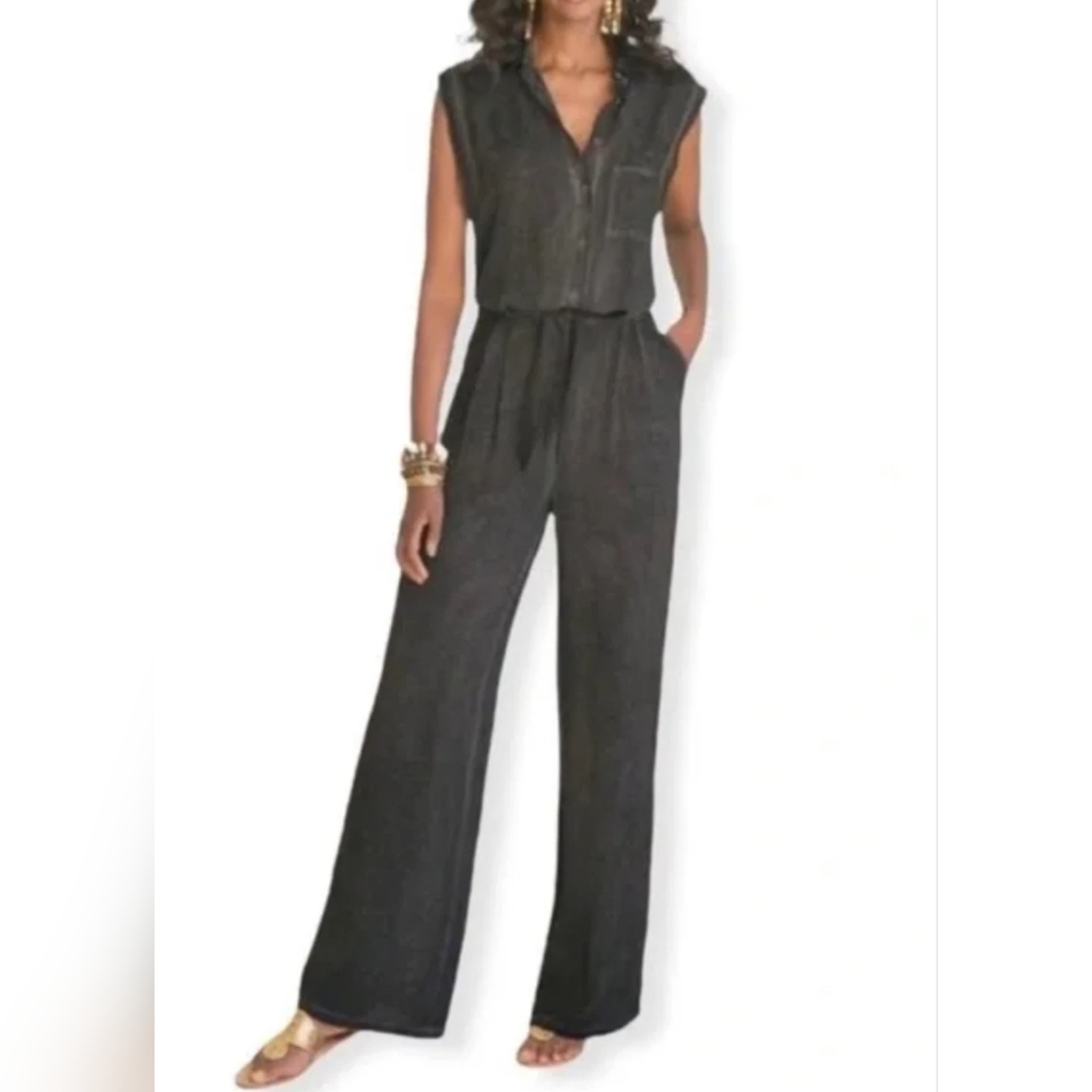 Soft Surroundings Camilla Women's Gray Rayon Sleeveless Jumpsuit. Sz S